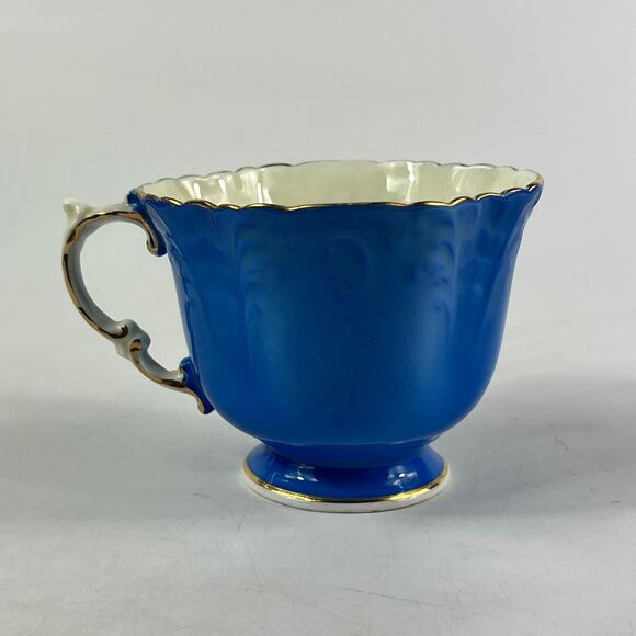 Aynsley England Bone China Teacup Saucer Set C511 Blue Floral Embossed Gold Trim - Picture 4 of 15